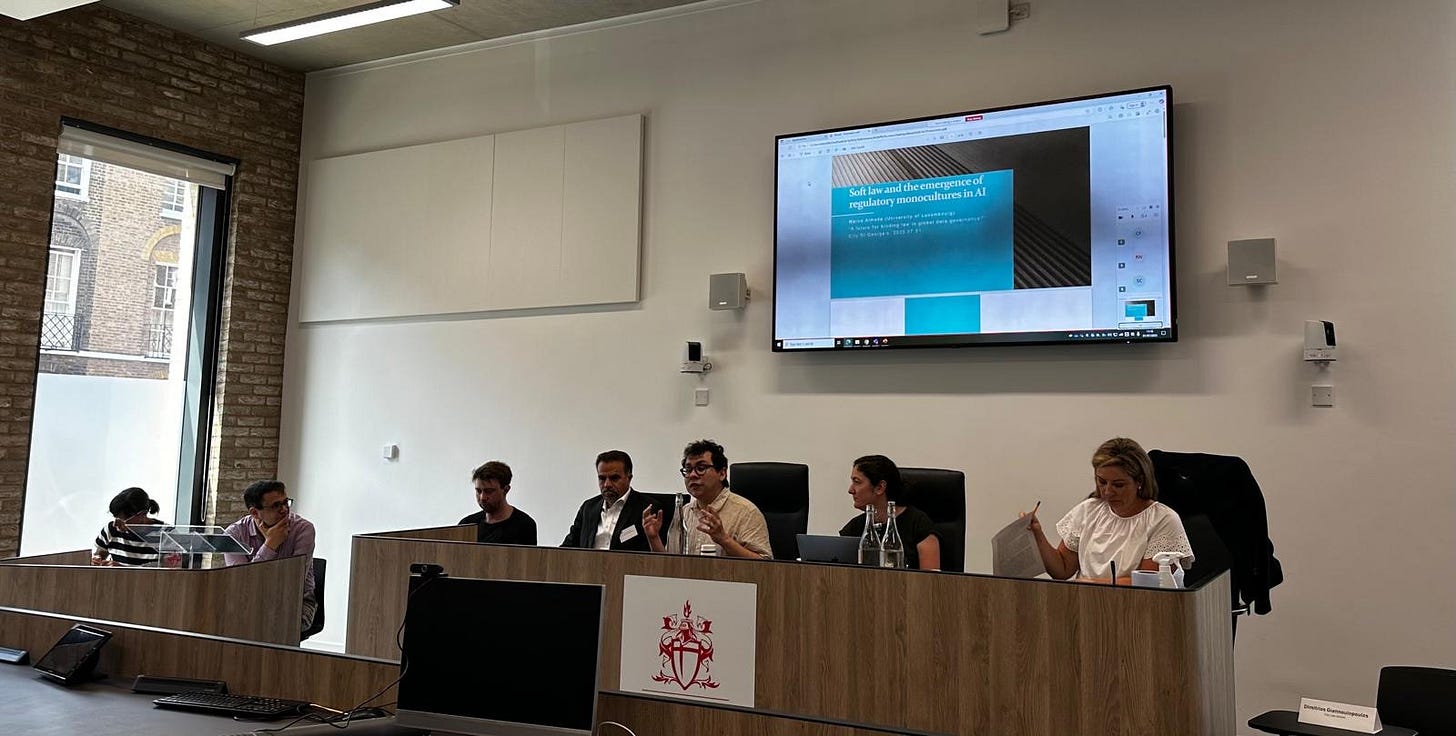 The first slide of my presentation on "Soft law and the emergence of regulatory monocultures in AI"