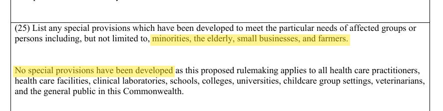 Regulatory Analysis Form, Question 25 (p. 36).