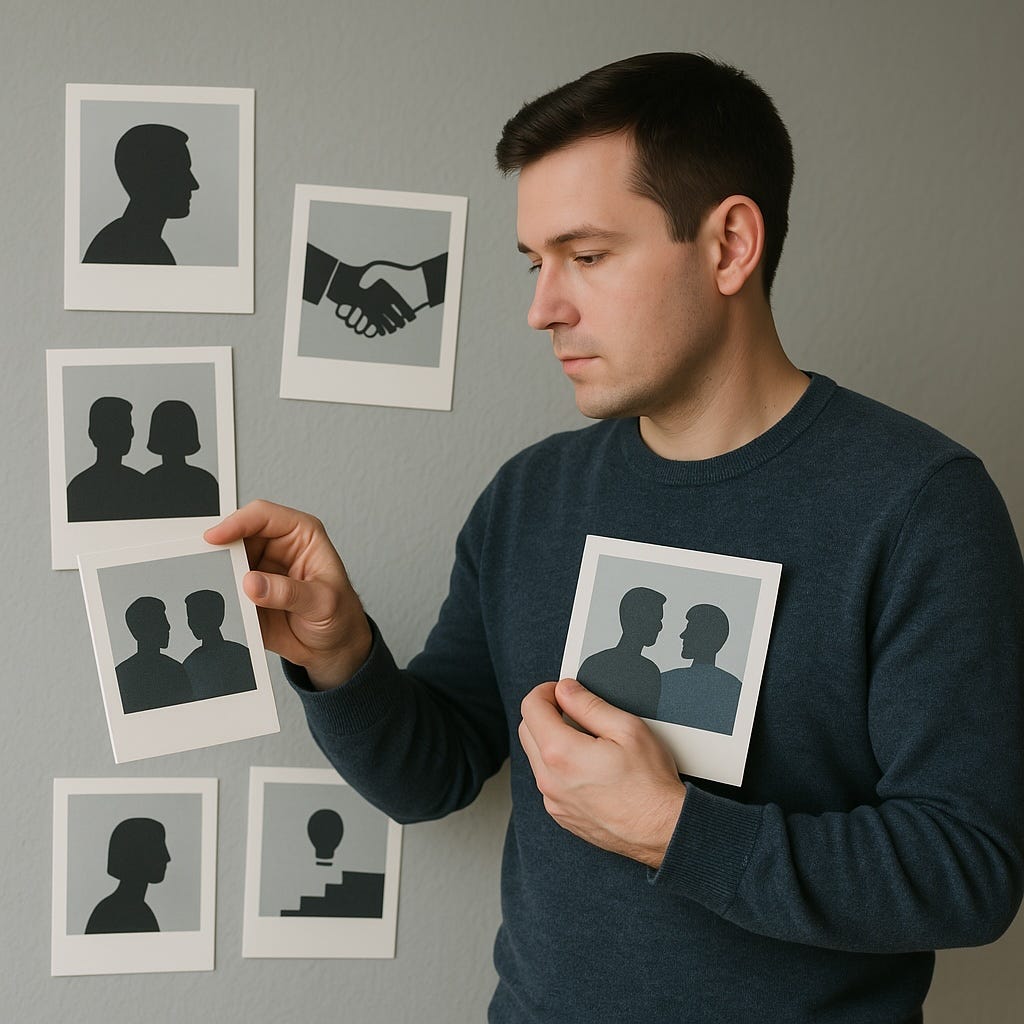 a man choosing photos