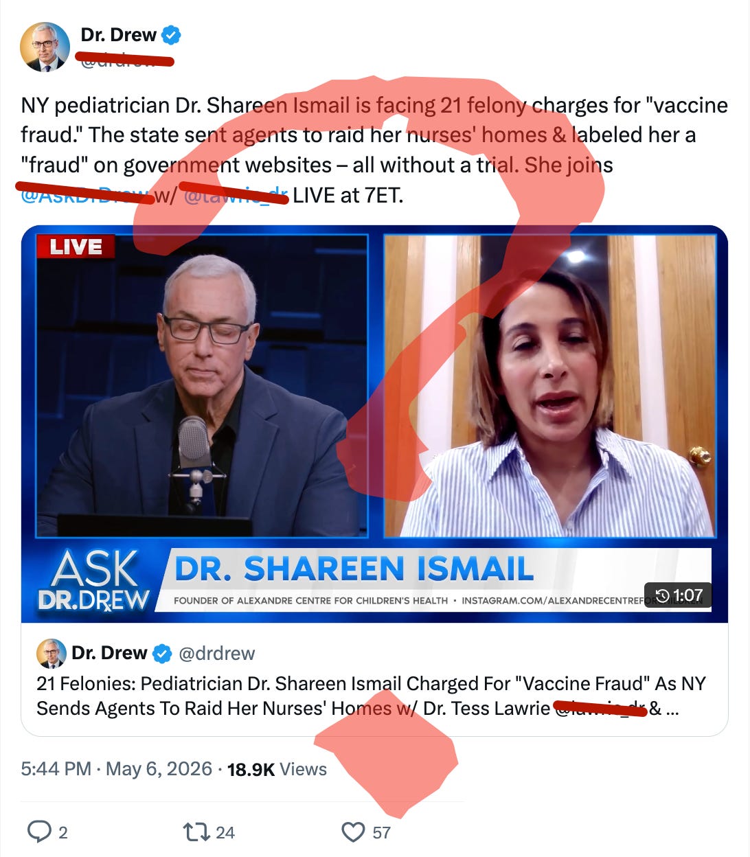 Anti-vaccine influencers are defending the vaccine fraud of Dr. Shareen Ismail.