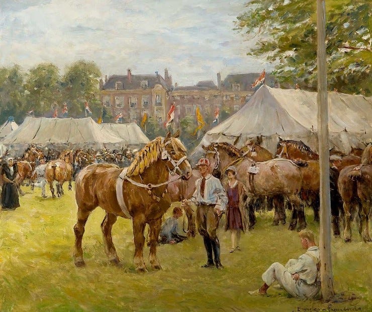 'De nationale trekpaardententoonstelling op het Malieveld' - olieverf op doek: Jan Hoynck van Papendrecht (herkomst: coll. Mark Smit Kunsthandel) 'De nationale trekpaardententoonstelling op het Malieveld' - olieverf op doek: Jan Hoynck van Papendrecht (herkomst: coll. Mark Smit Kunsthandel)