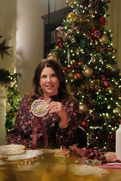 Kirstie Allsopp with doily craft landscape