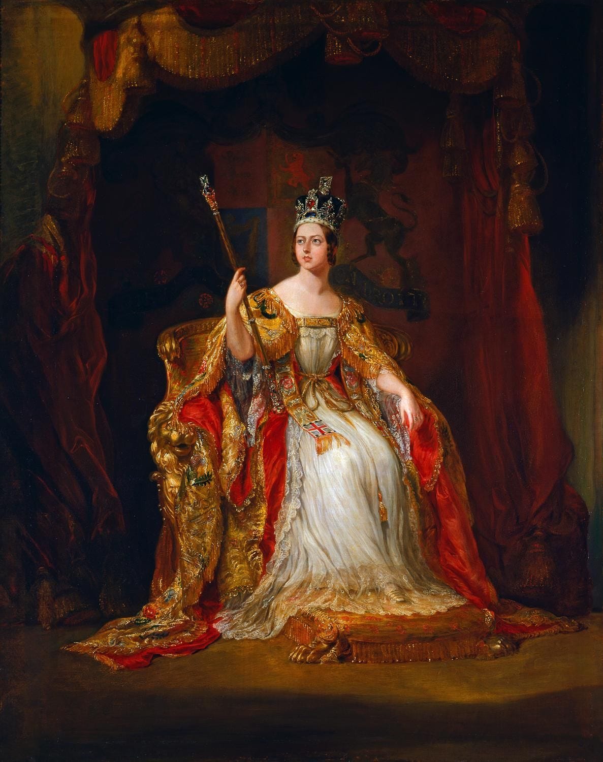 Young queen in coronation robes Young queen in coronation robes