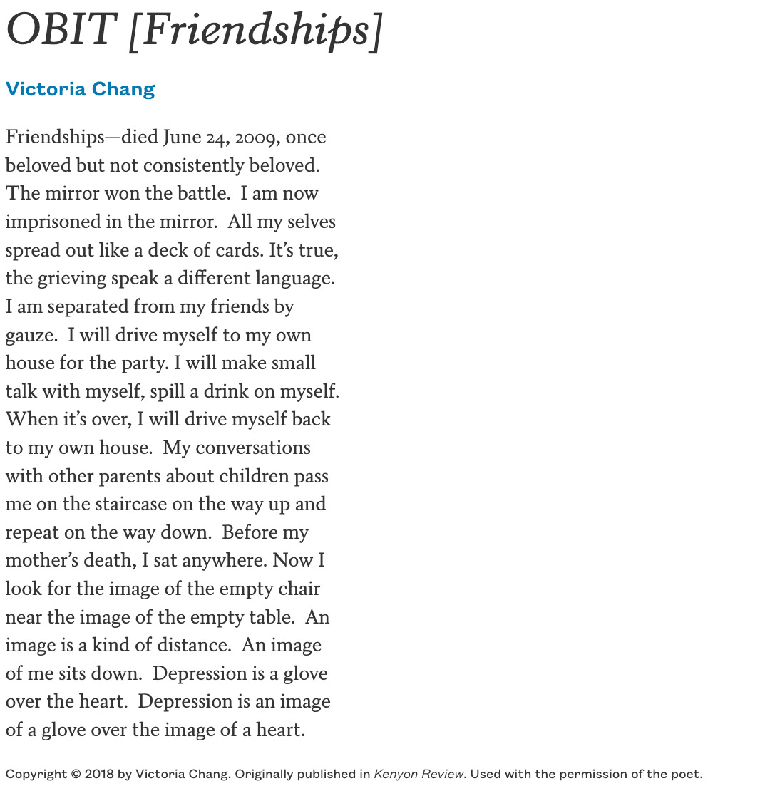 A screenshot of the poem obit friendships by victoria chang A screenshot of the poem obit friendships by victoria chang