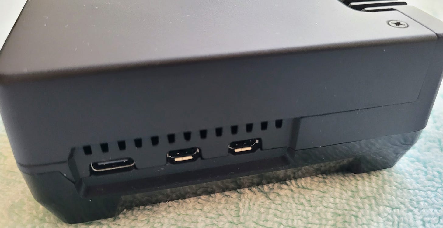 USB-C power and two microHDMI ports (not microUSB ports!)