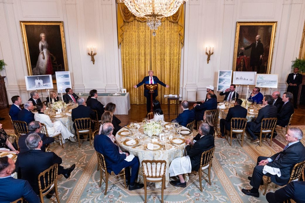 US President Donald Trump speaks during a dinner in the East Room of the White House in Washington, DC, on Wednesday.