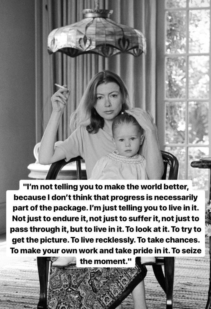 This may contain: a woman sitting in a chair with a baby on her lap and the caption reads, i'm not telling you to make the world better