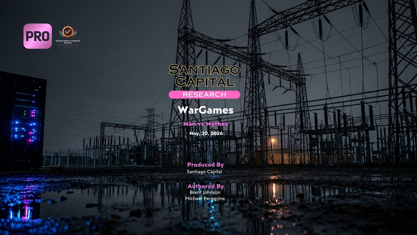 Santiago Capital Research WarGames report cover with industrial power grid infrastructure