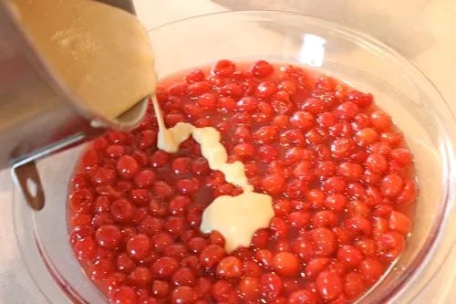 Pour batter over cherry mixture