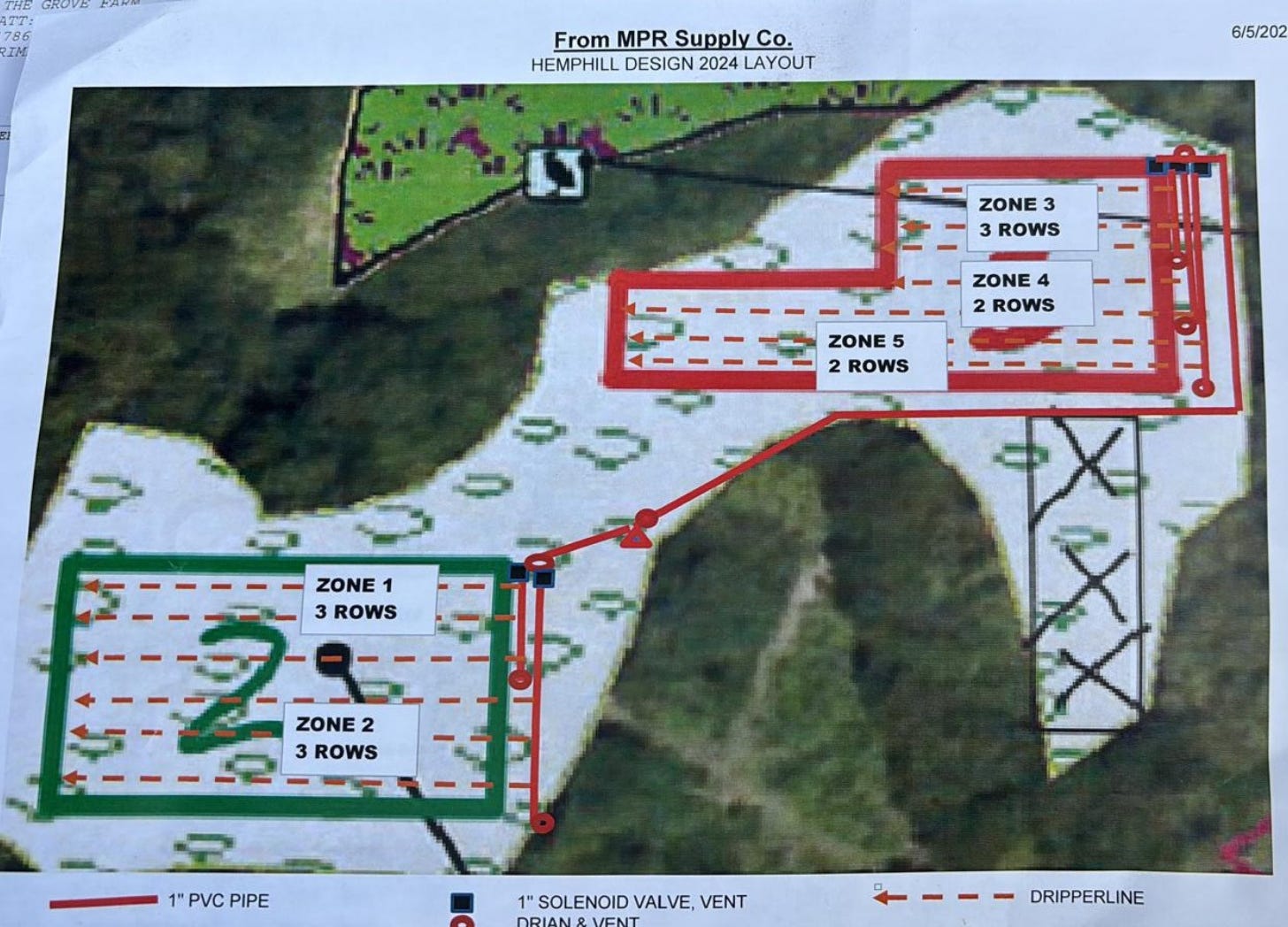Elderberry field maps divided into zones with overall system notated.