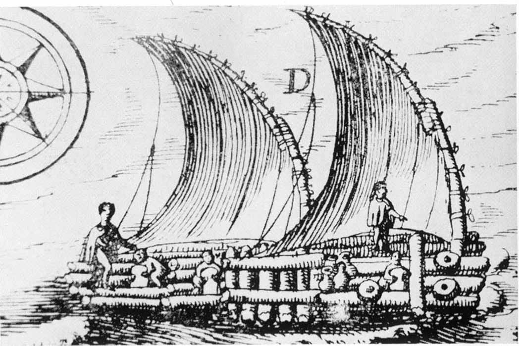 A drawing of a raft (balsa) near Guayaquil, Ecuador in 1748. The drawing resembles the description given by 16th-century Spanish explorers of the rafts used by Indians. (Public Domain) A drawing of a raft (balsa) near Guayaquil, Ecuador in 1748. The drawing resembles the description given by 16th-century Spanish explorers of the rafts used by Indians. (Public Domain)