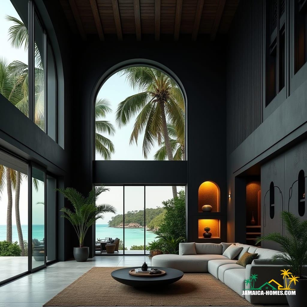 A luxurious modern Gothic-inspired interior in a Caribbean cottage