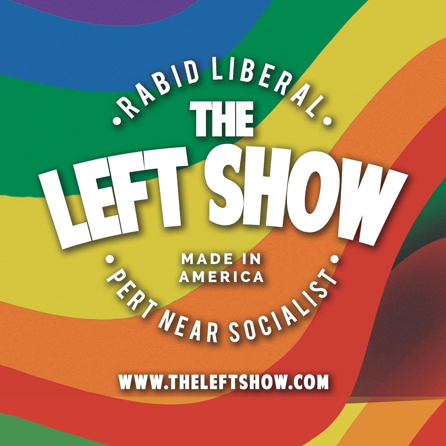 The LEFT Show logo on a rainbow background