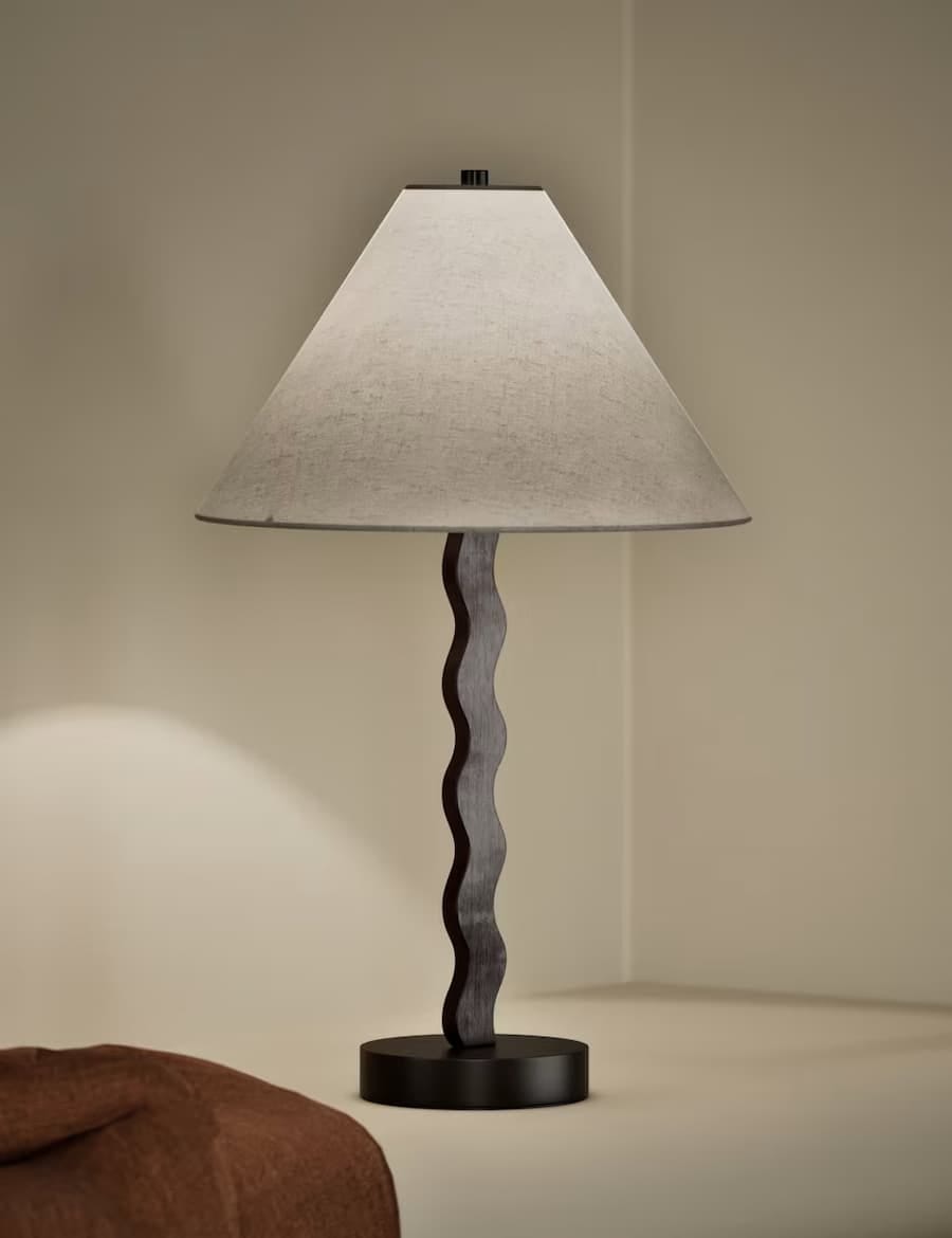 table lamp with wooden wavy stem