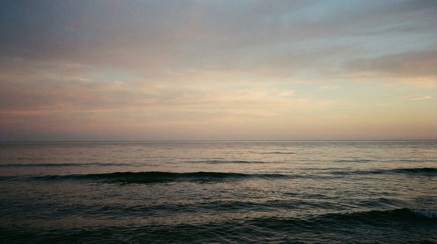 AI-generated illustration of a serence ocean at dawn, symbolizing a safe, narco terrorist free, ocean.