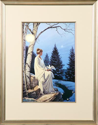 STAR OF PEACE, limited edition print conservation framed with linen mat, silver fillet (small wood moulding in mat window), archival Plexiglass, and wood frame.