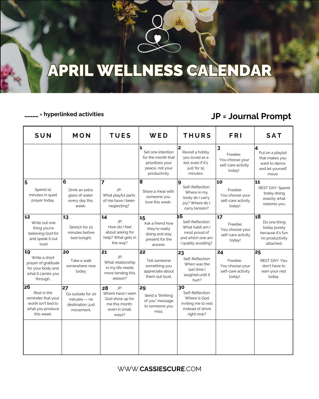 April Self-Care Calendar