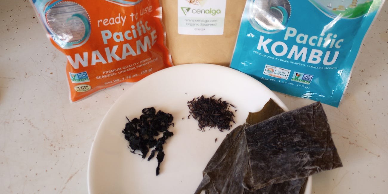 Wakame salad & other seaweeds; also herbal sun-teas - structured water beverages.