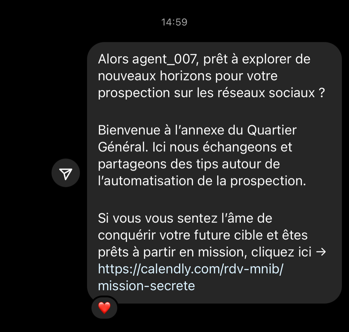 DM de bienvenue MyNameIsBond© 