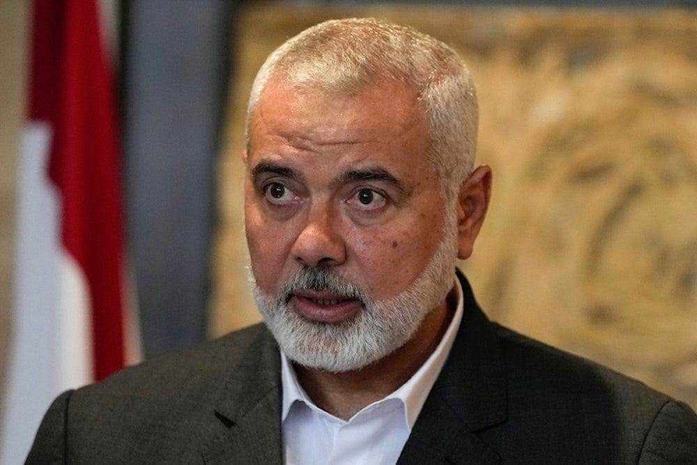 Ismail Haniyeh, leader of the Palestinian Resistance movement, Hamas, in Beirut, Lebanon, June 28, 2021. (AP) Ismail Haniyeh, leader of the Palestinian Resistance movement, Hamas, in Beirut, Lebanon, June 28, 2021. (AP)
