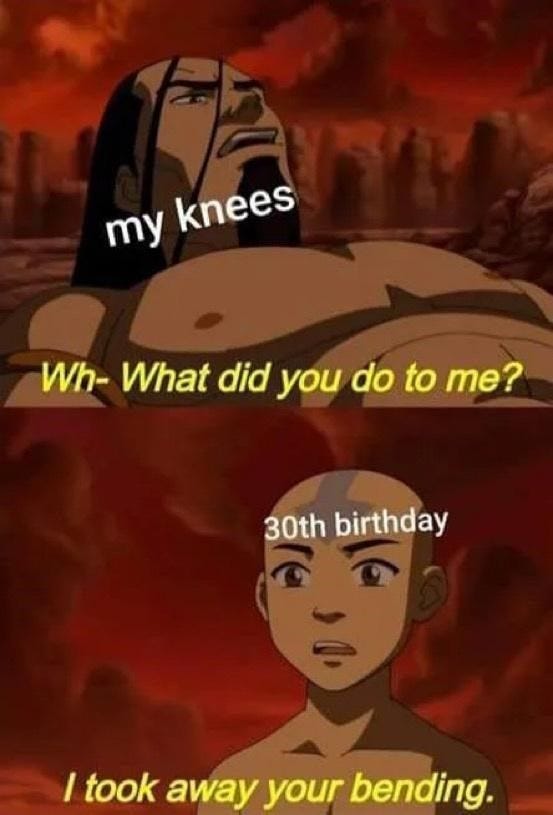 it's all downhill after 30 | Avatar the last airbender funny, Avatar funny,  Atla memes