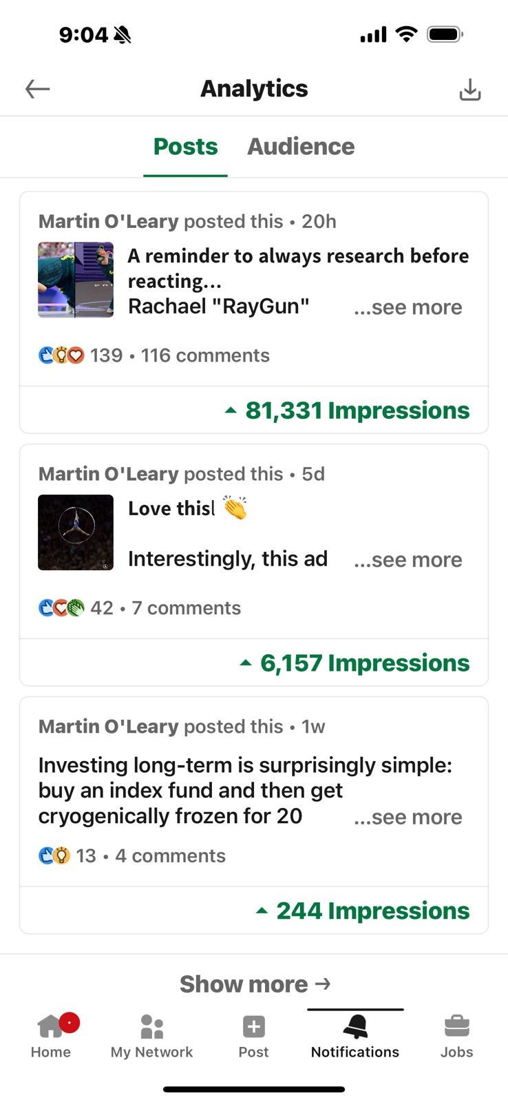 Martin O'Leary Viral Linkedin Posts