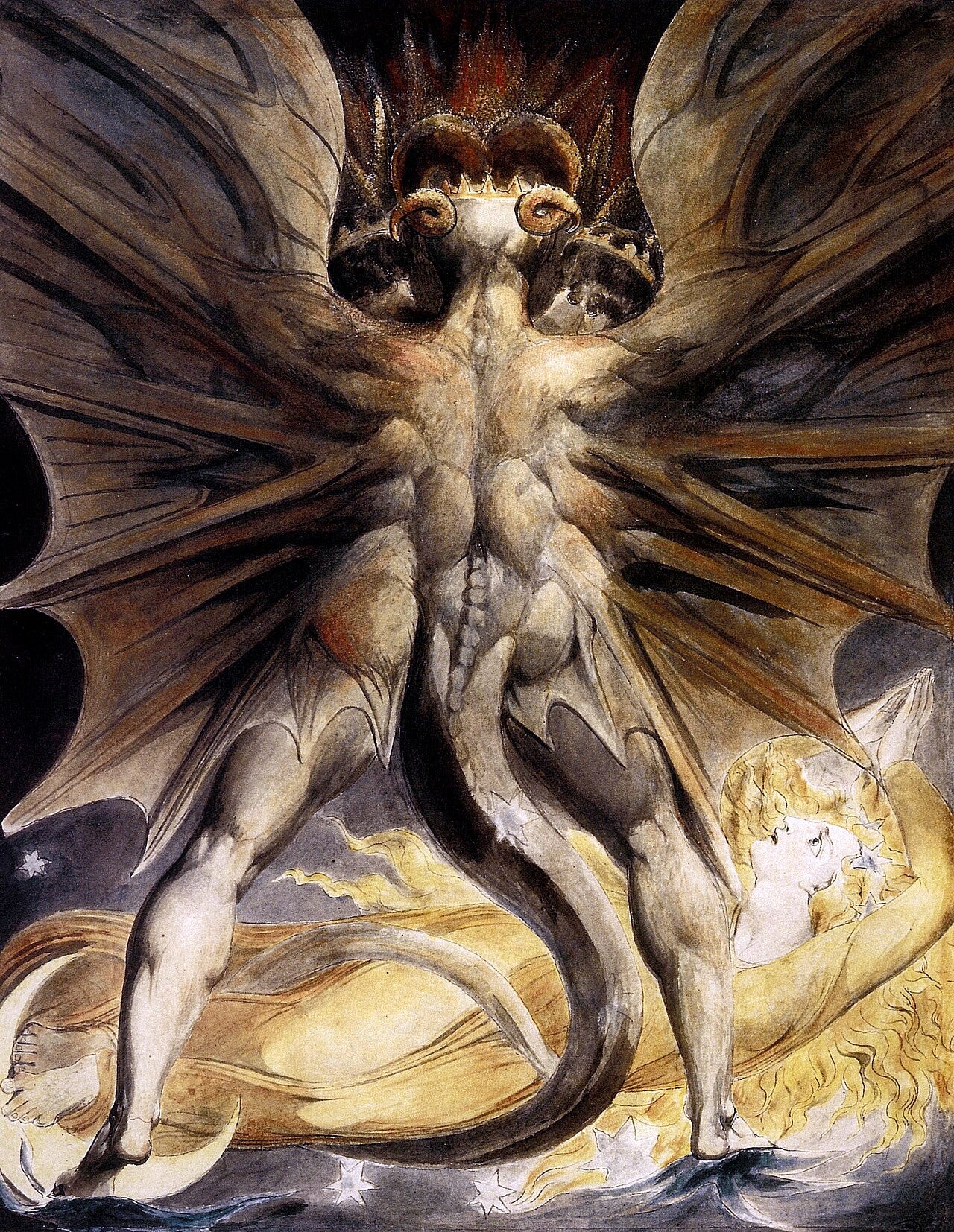 A muscled dragon towering over a woman, Blake A muscled dragon towering over a woman, Blake