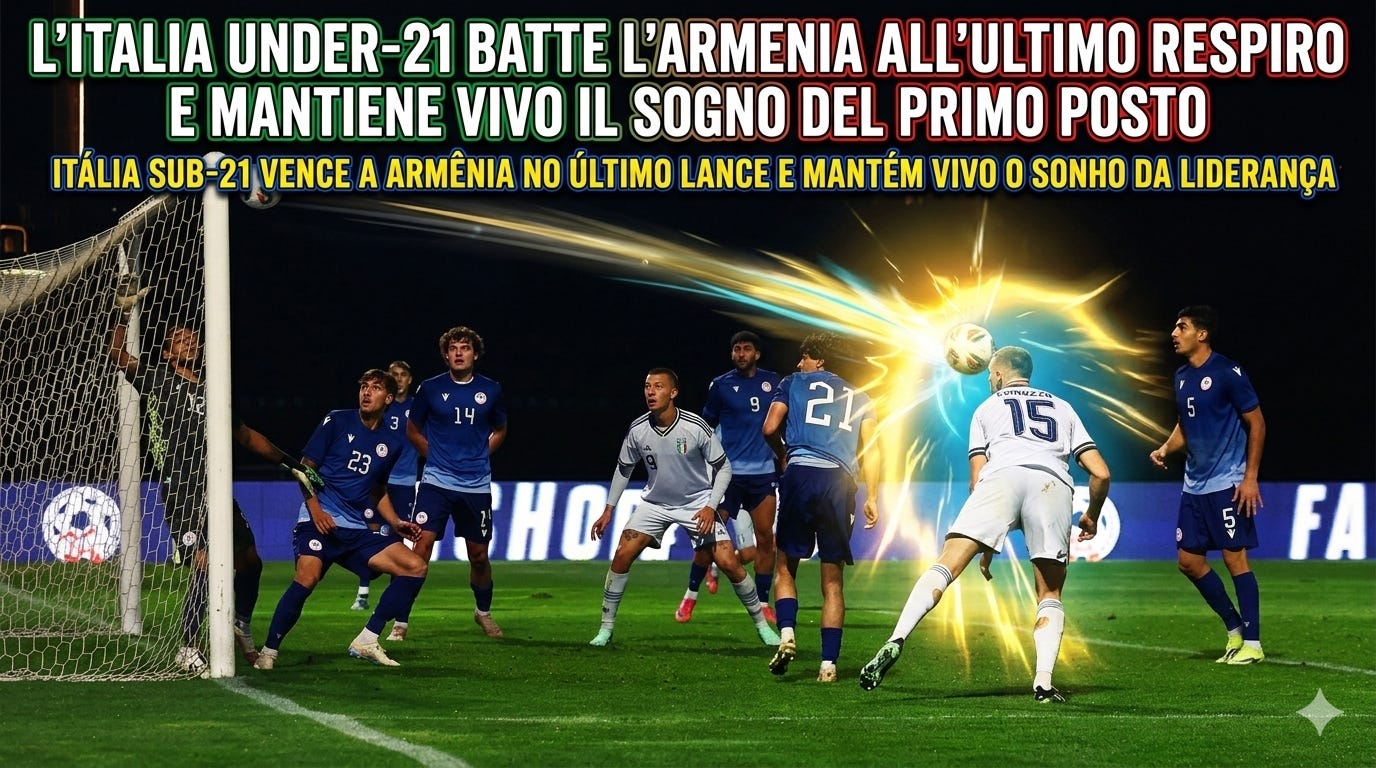 L’Italia Under-21 batte l’Armenia all’ultimo respiro e mantiene vivo il sogno del primo posto / Itália Sub-21 vence a Armênia no último lance e mantém vivo o sonho da liderança