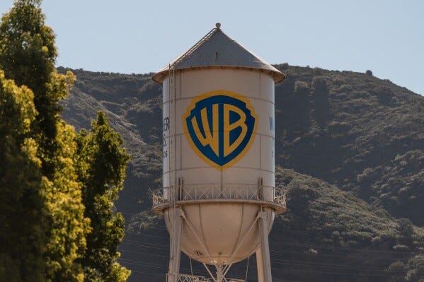 The Warner Bros. water tower is seen at Warner Bros. Studios in Burbank, Calif., Dec. 5, 2025. (AP Photo/Jae C. Hong, File) The Warner Bros. water tower is seen at Warner Bros. Studios in Burbank, Calif., Dec. 5, 2025. (AP Photo/Jae C. Hong, File)