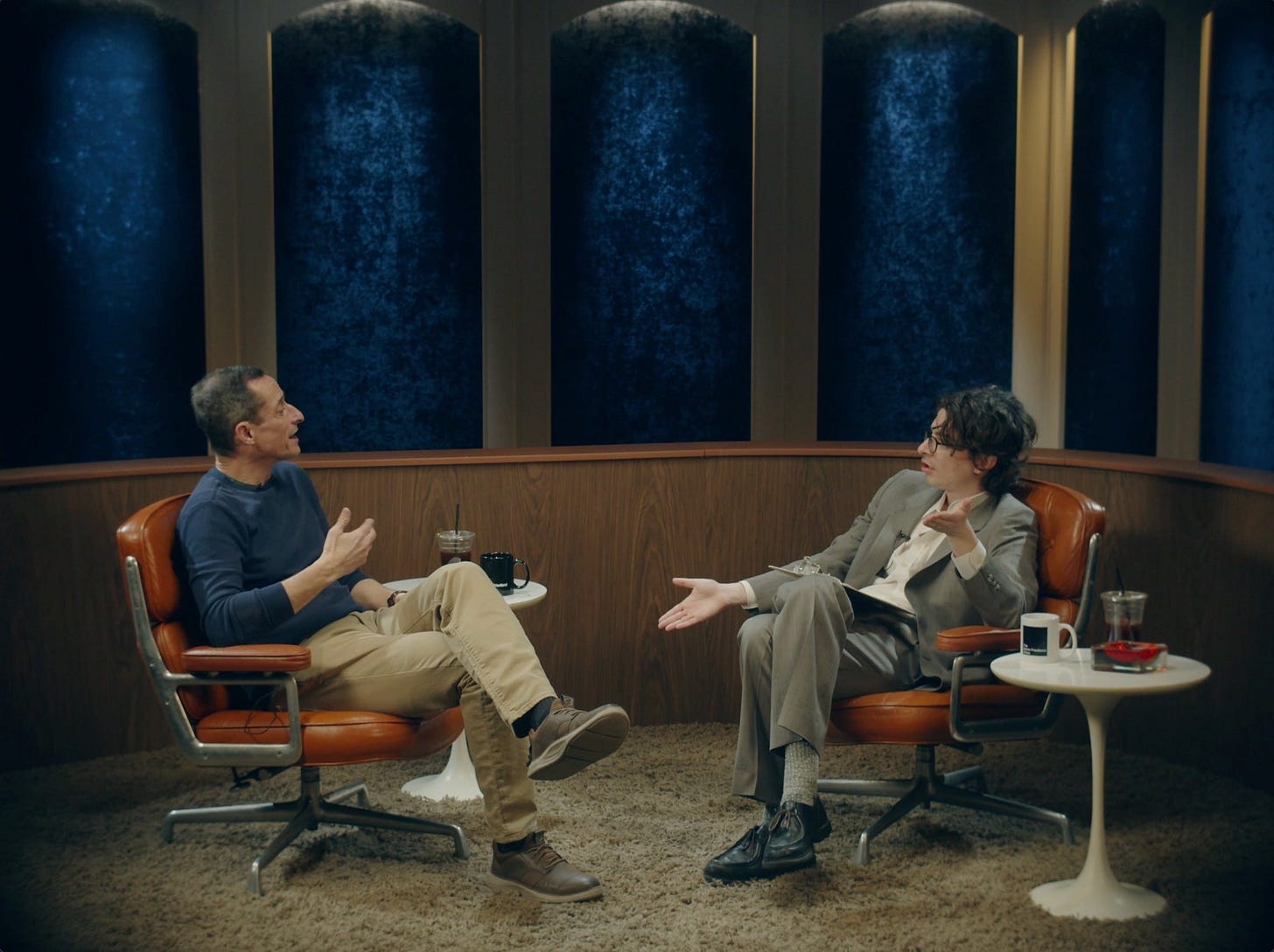 Anthony Weiner and Adam Friedland on the set of TAFS