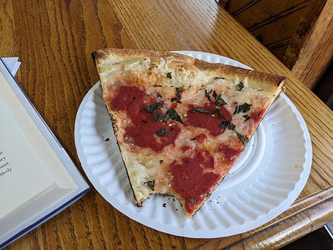 a photo collage of slices of pizza