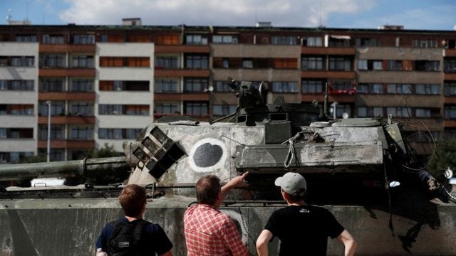 A captured Russian tank on display in Prague.