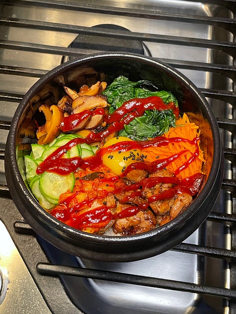 dak bulgogi, dolsot bibimbap, Sichuan spicy cold noodles w/ shredded chicken, miso chicken & mushroom rice, dairy-free creamy roasted red pepper rigatoni w/ baked chicken breast, roasted red pepper & spinach egg bites