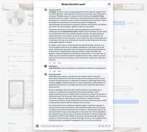 Komentet e dokumentuara të Fadil Kajtazit në postimin e Besian Mustafës.