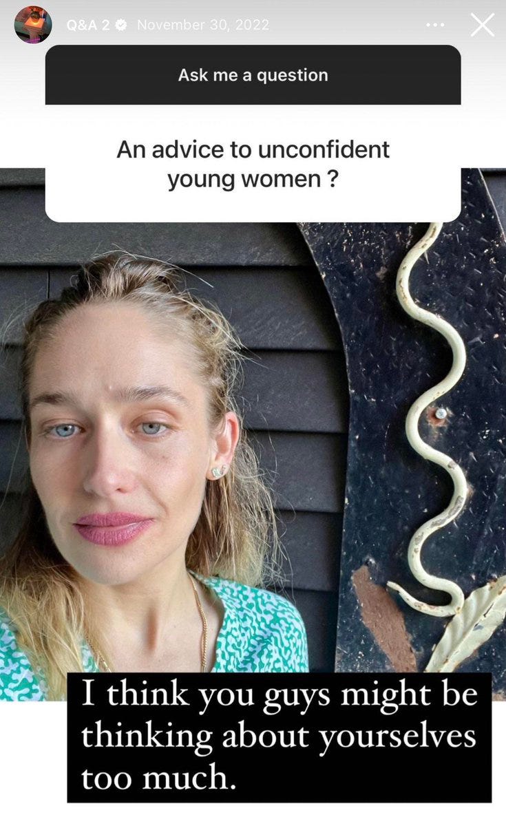 got self-conscious on my walk yesterday & this image flashed through my  brain & a voice deep within me said, “i think you guys might be thinking  about yourselves too much.” literally