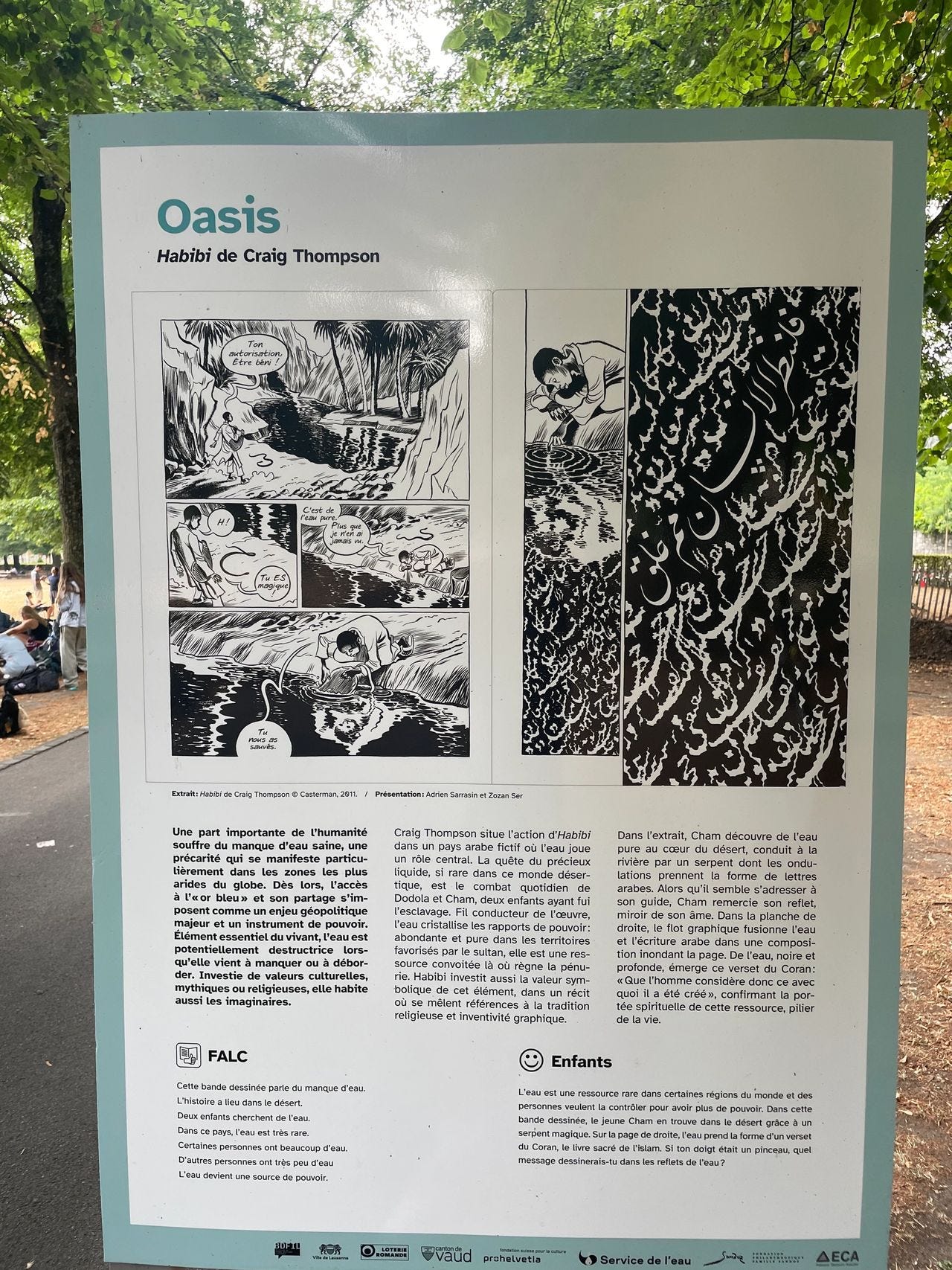Craig Thompson’s Habibi, featured in the BDFIL outdoor exhibition on the representation of water in contemporary comics.