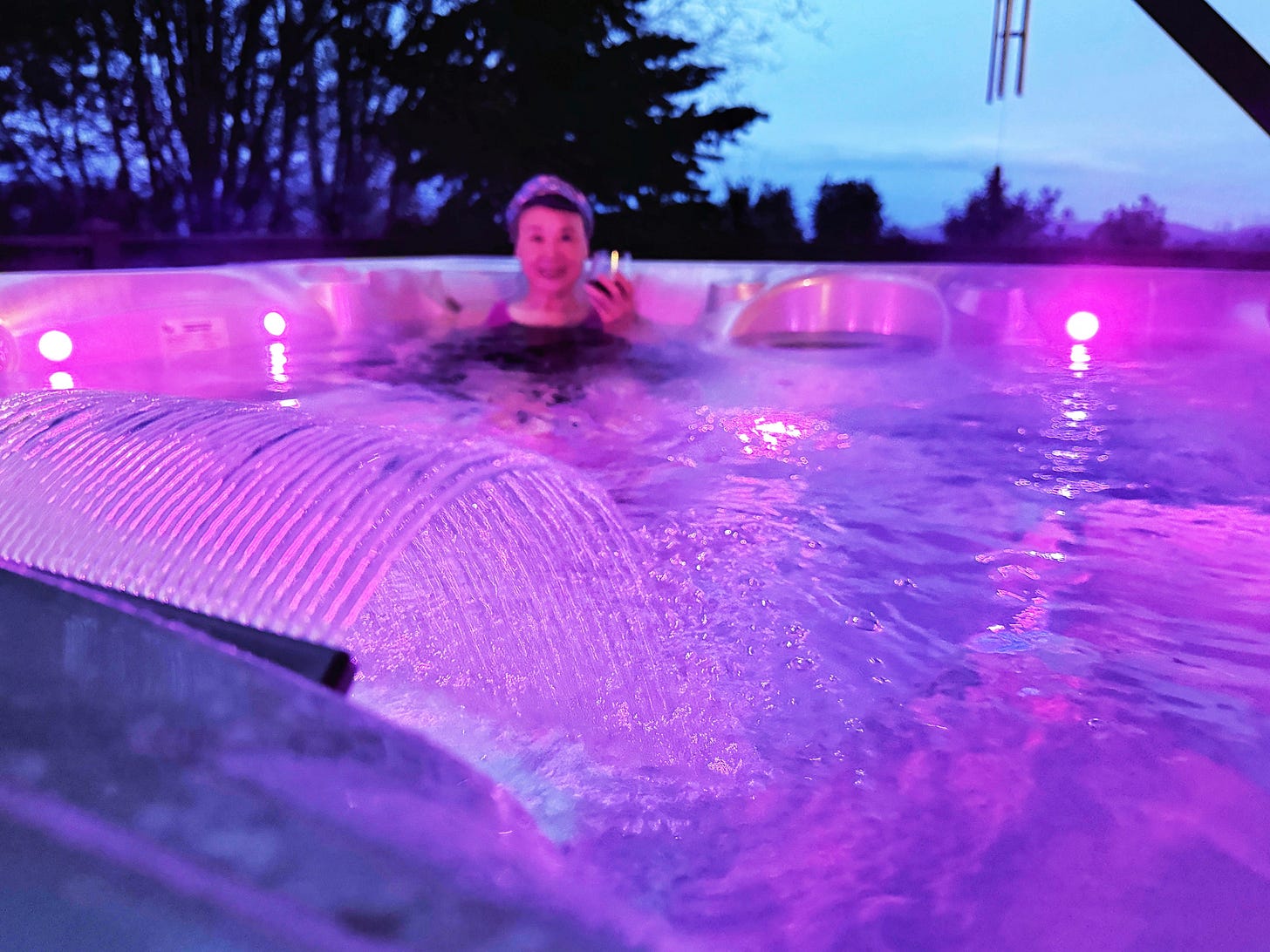 my mother soaking in hot tub