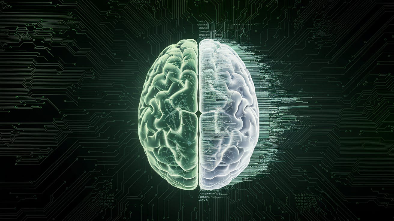 Create a striking professional photograph with precise attention to detail: Envision a stunning futuristic digital collage that captures the exhilarating intersection of human ingenuity and artificial intelligence. The background is a deep obsidian canvas, reminiscent of the night sky but laced with an intricate digital matrix, where faint circuit board patterns pulse like the heartbeat of a machine, casting a low, emerald glow that hints at activity beneath the surface. At the center lies a striking split image of a human brain, the left hemisphere a meticulously detailed labyrinth of organic neurons and synapses, each tiny filament glimmering with a soft, pearlescent sheen that reflects the light. In stark contrast, the right half radiates a cascade of sleek, animated digital code, a shimmering sea of binary sequences and glowing symbols that seem to shift and flow, evoking the sensation of connectivity and endless information. Surrounding this brain imagery, logos and symbols of titans like Amazon, Google, and OpenAI are artfully integrated, emerging like constellations in a digital galaxy. Each logo is rendered in a minimalist style, subtly blended into the canvas, offering homage to their pivotal roles in the tech landscape. Their presence is almost ethereal, illuminated just enough to catch the viewer's eye without overshadowing the central theme. Vibrant neon accents weave throughout the composition—electric blues and silvers mesh with fiery flashes of red, invoking a palpable energy that resonates with the theme of innovation. These colors dance delicately across the digital code and neural structures, highlighting the fusion of realms while creating a feeling of urgency and momentum. Dynamic effects breathe life into the scene: vivid light flares burst forth from the intersections of the organic and digital worlds, while digital sparks flicker like distant stars caught in a cosmic tempest. Motion blur trails evoke a sense of speed and rapid advancement, stirring up feelings of a future that is unfolding at breathtaking pace. A striking text "overlay", potentially reading "AI Titans Clash," elegantly wraps around the image in modern typography, its sleek lines echoing the technology it represents. The letters appear slightly transparent, allowing glimpses of the intricate details behind them, seamlessly merging with the overall futuristic aesthetic of this visual narrative., featuring soft diffused daylight, vibrant contrasting, leading lines, eye-level, energetic, 8K resolution, shallow depth of field. Technical Requirements: Rendered in ultra-high definition 8K resolution with perfect exposure, optimal dynamic range, and crystal-clear focus. Style: premium editorial aesthetic with masterful composition and professional magazine quality. Typography Hierarchy: Primary text (AI Titans Clash) must be rendered with perfect clarity and professional typography, ensuring proper visual hierarchy and precise positioning. Create a striking professional photograph with precise attention to detail: Envision a stunning futuristic digital collage that captures the exhilarating intersection of human ingenuity and artificial intelligence. The background is a deep obsidian canvas, reminiscent of the night sky but laced with an intricate digital matrix, where faint circuit board patterns pulse like the heartbeat of a machine, casting a low, emerald glow that hints at activity beneath the surface. At the center lies a striking split image of a human brain, the left hemisphere a meticulously detailed labyrinth of organic neurons and synapses, each tiny filament glimmering with a soft, pearlescent sheen that reflects the light. In stark contrast, the right half radiates a cascade of sleek, animated digital code, a shimmering sea of binary sequences and glowing symbols that seem to shift and flow, evoking the sensation of connectivity and endless information. Surrounding this brain imagery, logos and symbols of titans like Amazon, Google, and OpenAI are artfully integrated, emerging like constellations in a digital galaxy. Each logo is rendered in a minimalist style, subtly blended into the canvas, offering homage to their pivotal roles in the tech landscape. Their presence is almost ethereal, illuminated just enough to catch the viewer's eye without overshadowing the central theme. Vibrant neon accents weave throughout the composition—electric blues and silvers mesh with fiery flashes of red, invoking a palpable energy that resonates with the theme of innovation. These colors dance delicately across the digital code and neural structures, highlighting the fusion of realms while creating a feeling of urgency and momentum. Dynamic effects breathe life into the scene: vivid light flares burst forth from the intersections of the organic and digital worlds, while digital sparks flicker like distant stars caught in a cosmic tempest. Motion blur trails evoke a sense of speed and rapid advancement, stirring up feelings of a future that is unfolding at breathtaking pace. A striking text "overlay", potentially reading "AI Titans Clash," elegantly wraps around the image in modern typography, its sleek lines echoing the technology it represents. The letters appear slightly transparent, allowing glimpses of the intricate details behind them, seamlessly merging with the overall futuristic aesthetic of this visual narrative., featuring soft diffused daylight, vibrant contrasting, leading lines, eye-level, energetic, 8K resolution, shallow depth of field. Technical Requirements: Rendered in ultra-high definition 8K resolution with perfect exposure, optimal dynamic range, and crystal-clear focus. Style: premium editorial aesthetic with masterful composition and professional magazine quality. Typography Hierarchy: Primary text (AI Titans Clash) must be rendered with perfect clarity and professional typography, ensuring proper visual hierarchy and precise positioning.