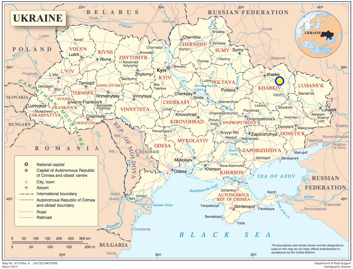 Carte de l'Ukraine, villes, 2022