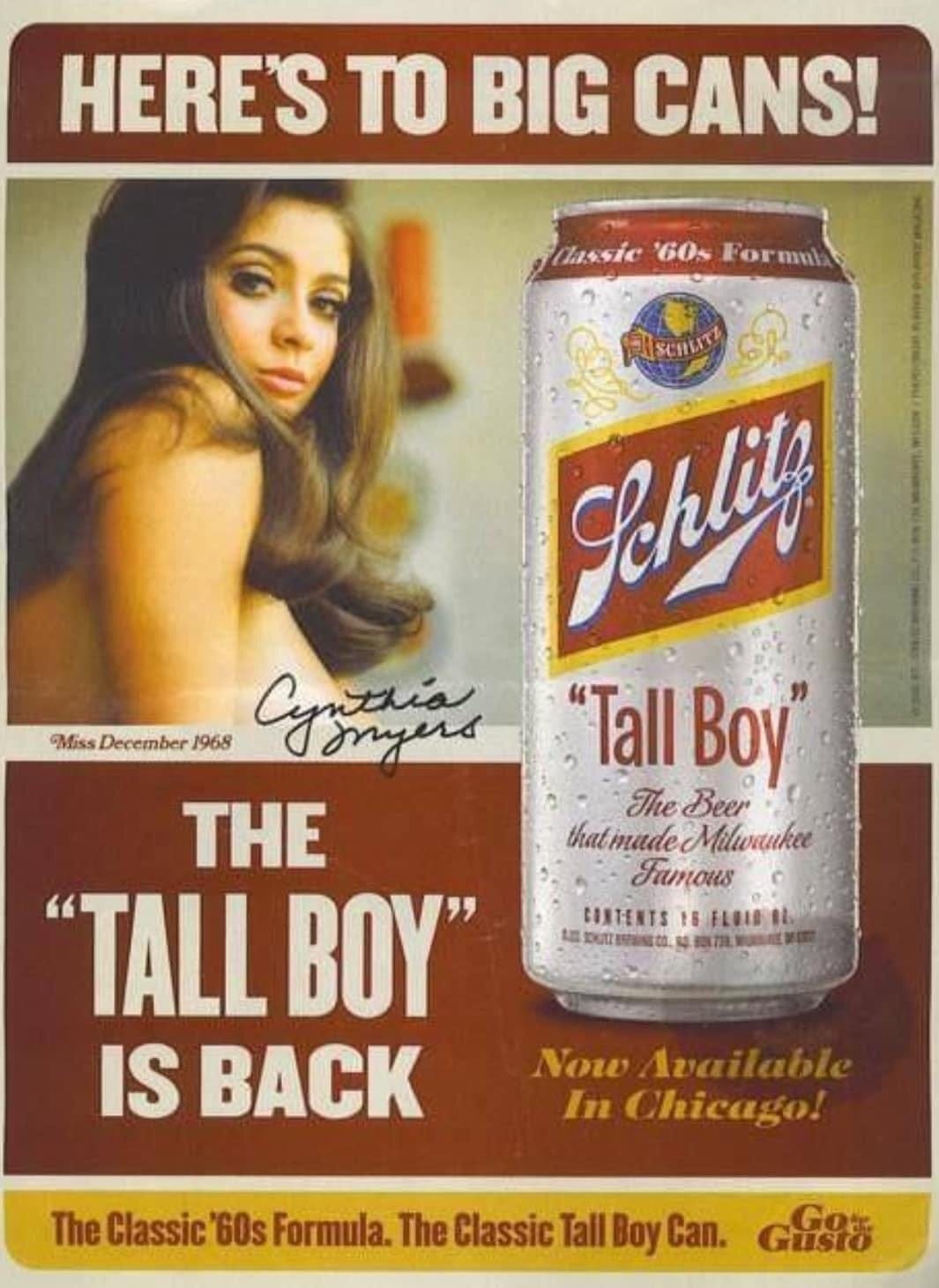 Auf die großen Dosen! Schlitz „Tall Boy“-Werbung mit Playboy-Miss Dezember 1968 Cynthia Myers : r/theyknew Auf die großen Dosen! Schlitz „Tall Boy“-Werbung mit Playboy-Miss Dezember 1968 Cynthia Myers : r/theyknew