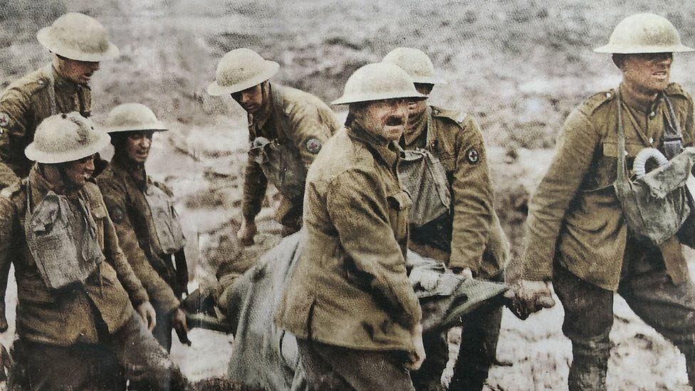 Grandfather spotted in iconic WW1 stretcher bearer photo - BBC News Grandfather spotted in iconic WW1 stretcher bearer photo - BBC News