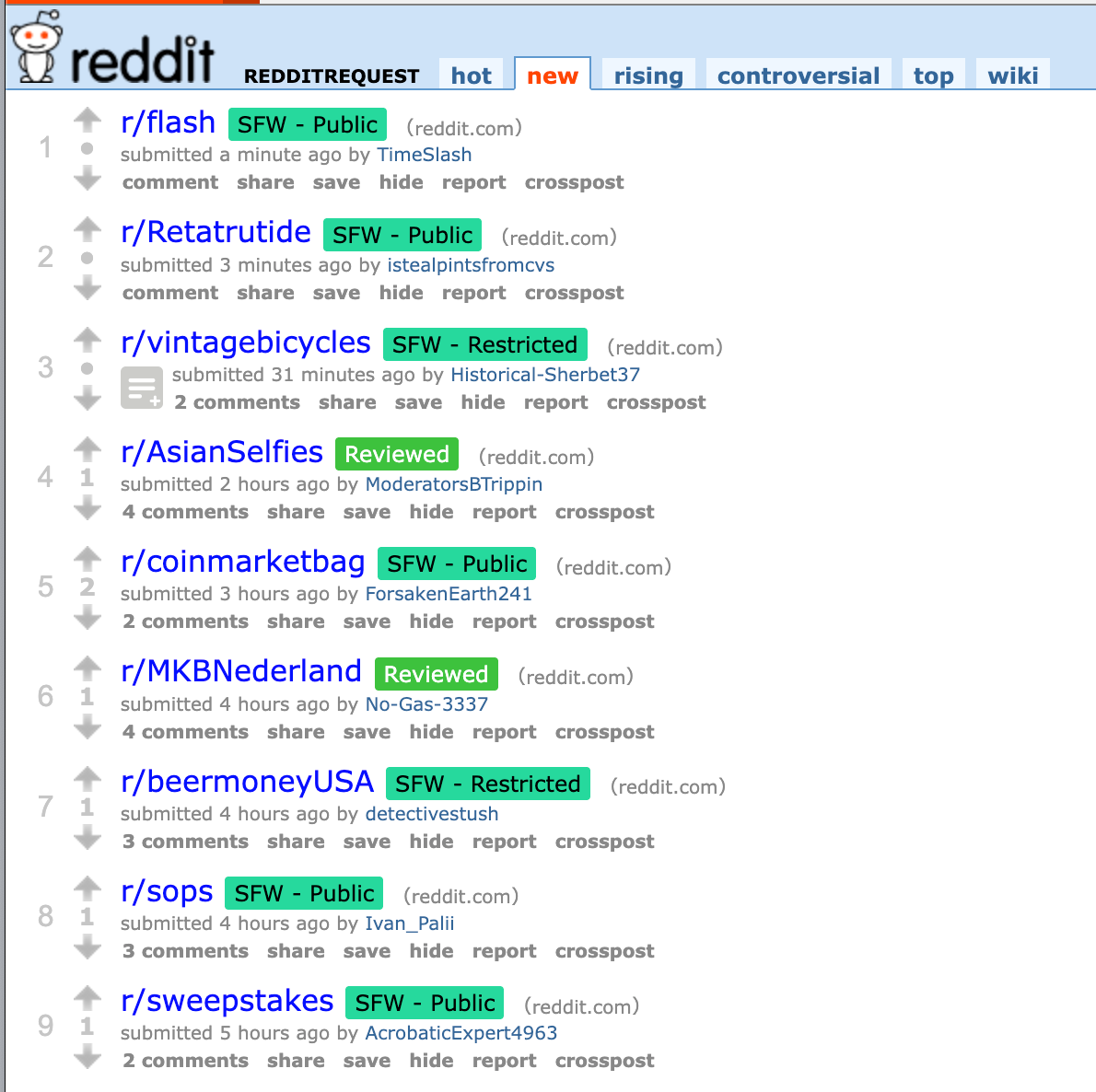 screenshots of /r/RedditRequest