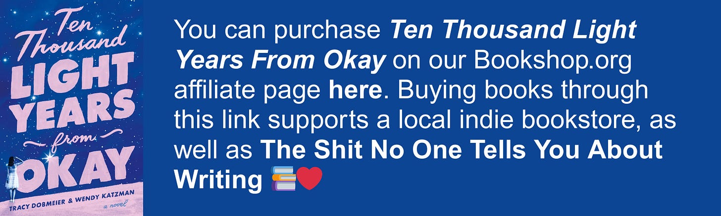 You can purchase Ten Thousand Light Years From Okay on our Bookshop.org affiliate page here. Buying books through this link supports a local indie bookstore, as well as The Shit No One Tells You About Writing 📚❤️