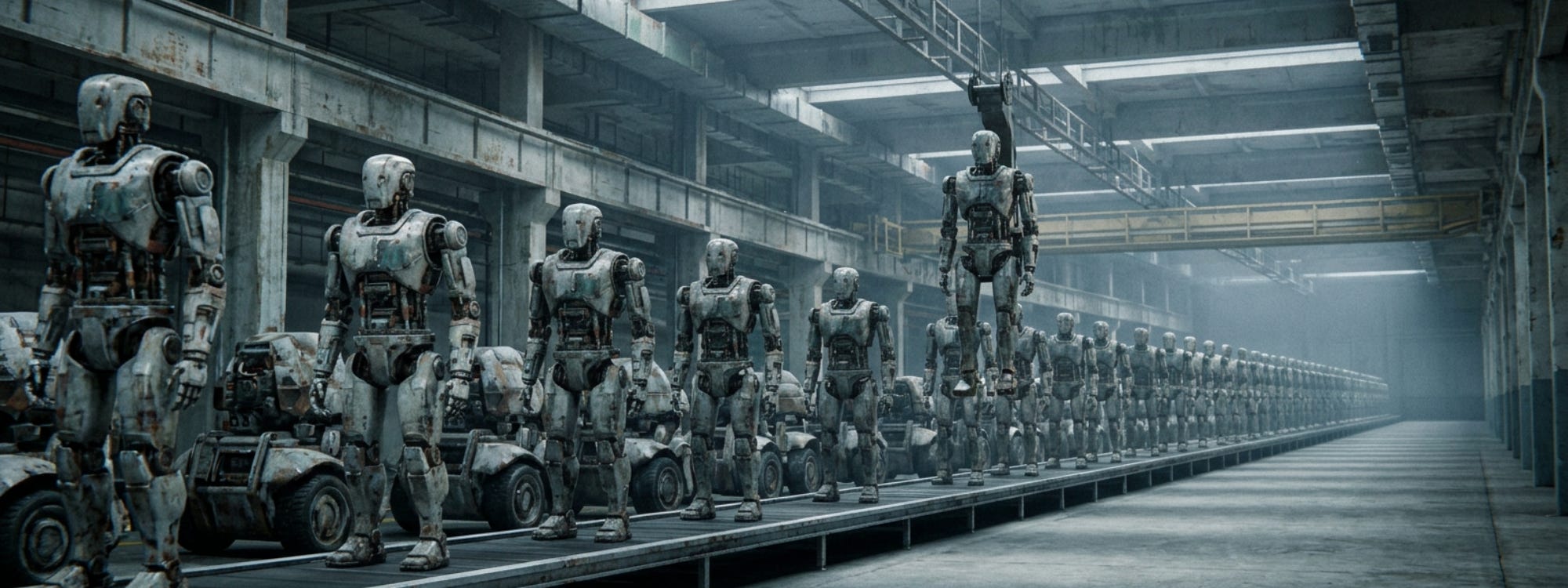 Two generations learned what a thinking machine looks like from a production line of individuals. The picture did not hold.