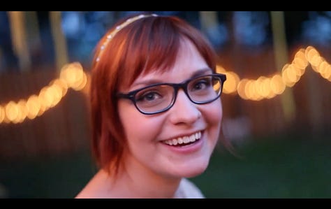 Three warm screenshots from our wedding video in our backyard.