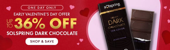 Early Valentine's Day Offer: Get up to 36% Off on Solspring® Biodynamic® Organic Dark Chocolate