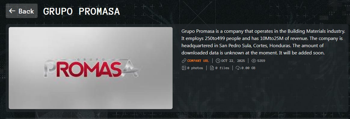 El Grupo Promasa, empresa orientada a la fabricación de material galvanizado Ubicado en Honduras (https://promasa.hn) fue publicado en el sitio DarkWeb del grupo Qilin.
