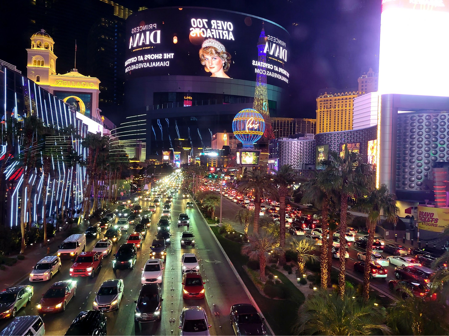 A view of a traffic jam on the Las Vegas Strip.