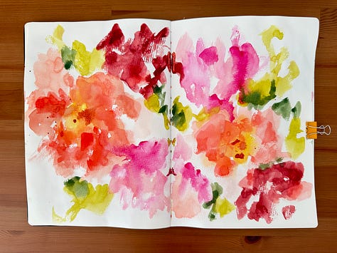 Abstract watercolour flowers in a sketchbook