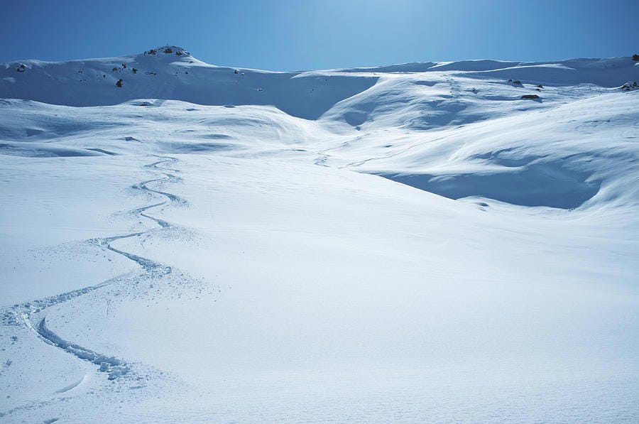 Ski Tracks In Powder Snow by Ra-photos Ski Tracks In Powder Snow by Ra-photos